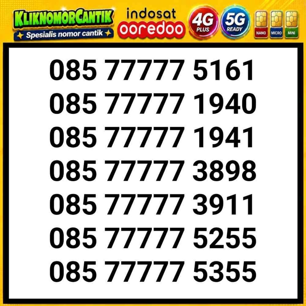 nomor cantik Indosat 4G&5G Indosat IM3 7777 A3