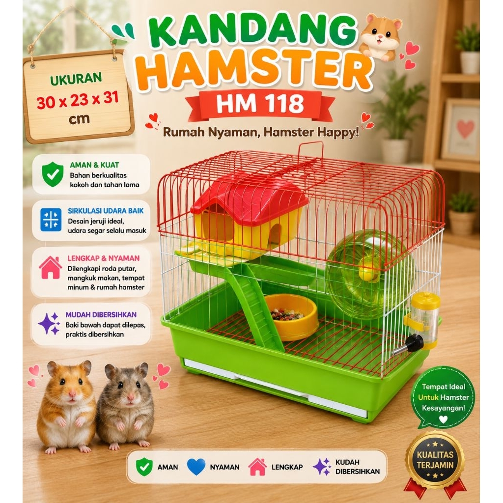 Kandang Hamster tingkat 2 fullset HM118 ada slorokan