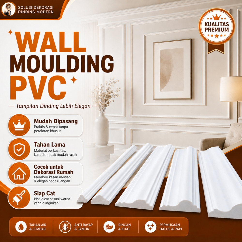 Wall Moulding PVC Lis Profil Molding Dekorasi Pinggiran  Plavon Kamar List Border PVC  Wolmolding Te