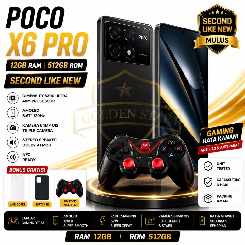 POCO X6 Pro Ram 12/512GB Second Bonus Joystick Wireless HP Gaming Snapdragon Kencang