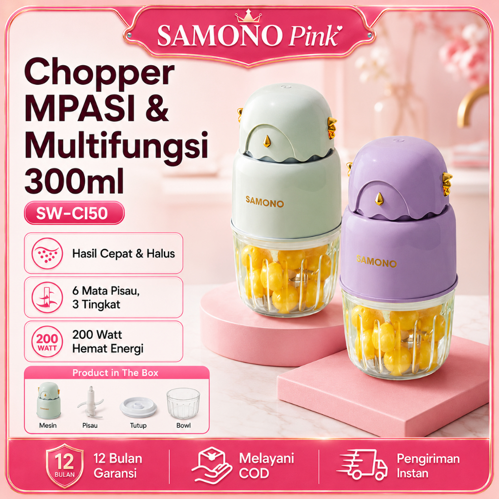 SAMONO Mini Chopper 300ml Daya 150W Hemat Listrik SW-C150 Chopper Electric Burung Hantu dengan 6 Mat