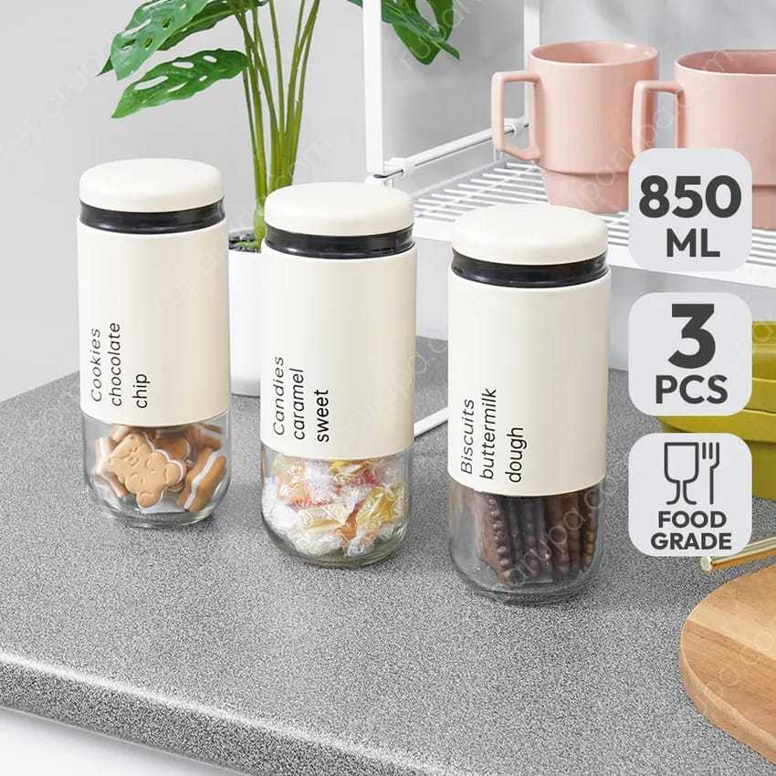 (WAJIB TAMBAH BUBBLE WRAP) INFORMA TOPLES KUE LEBARAN HARLEEN STORAGE JAR OF 3// INFORMA TOPLES KACA