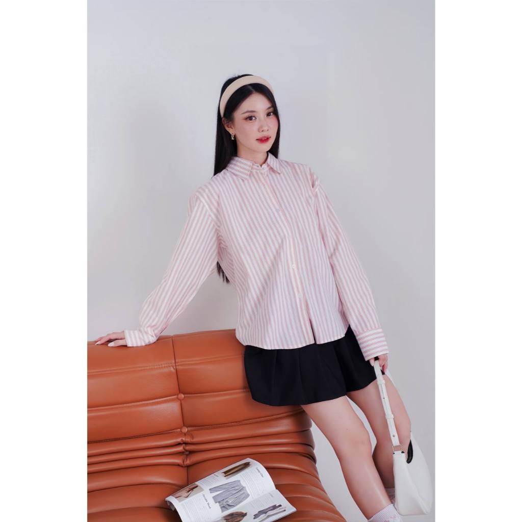 Kemeja Wanita Salur Striped Katun Premium Basic Casual Terbaru Lengan Panjang Adem Nyaman Stylish Ke