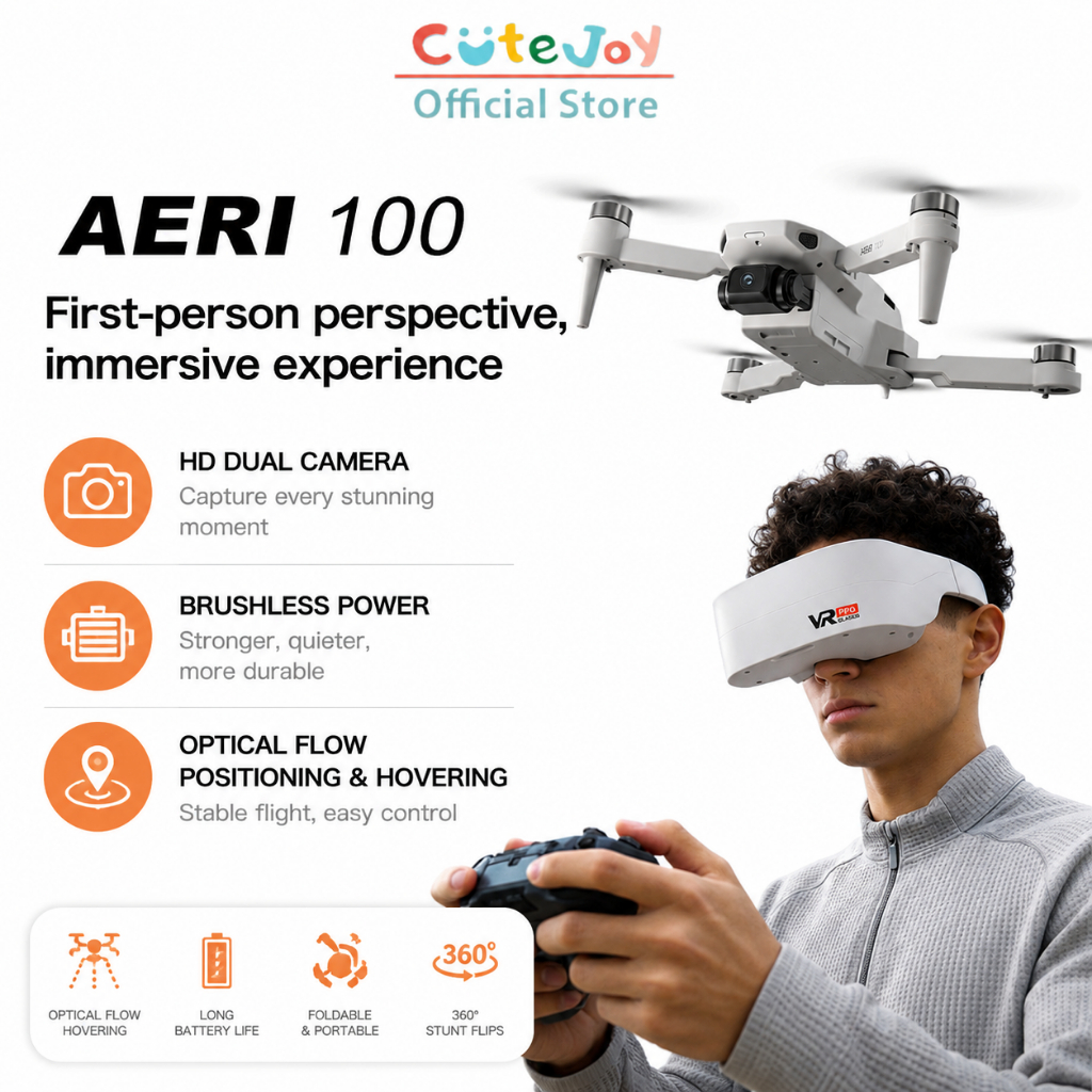CUTE JOY Drone AERI 100 VR FPV Brushless 8K HD Kamera Lipat 136g – Termasuk Kacamata VR