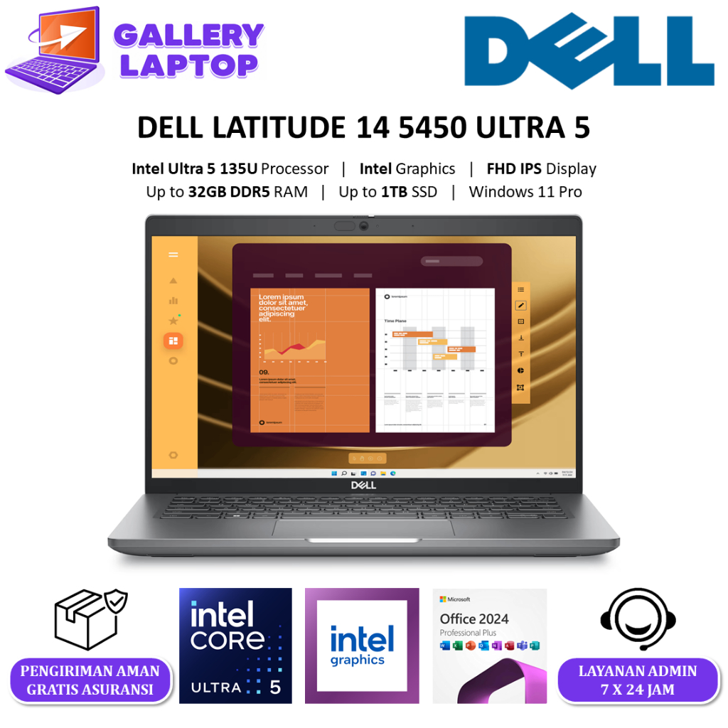 Laptop Dell Latitude 14 5450 Intel Ultra 5 135U RAM 32GB SSD 1TB 14.0 Full HD IPS Windows 11 Pro
