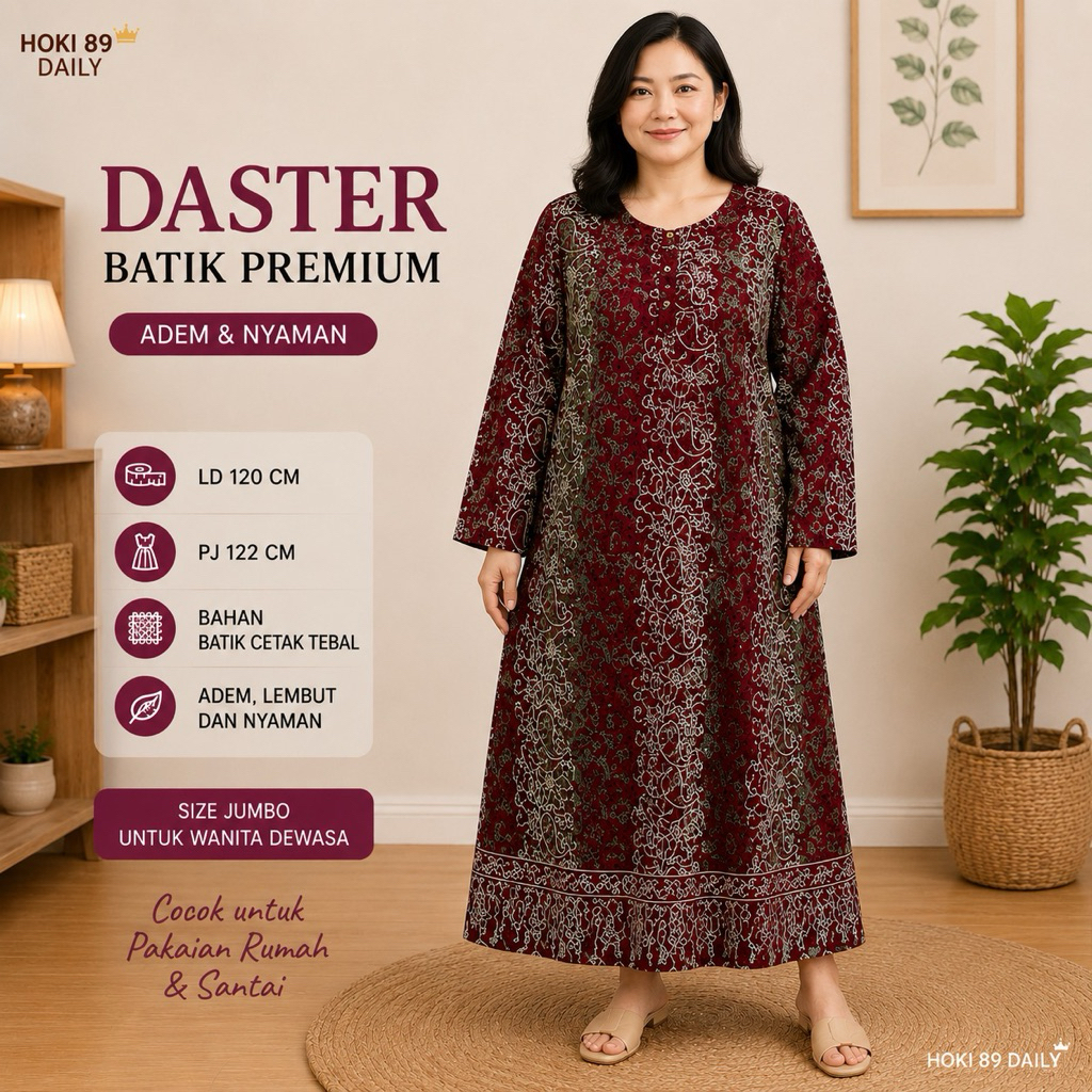 HOKI 89 DAILY | PRIMADONA DASTER BATIK WANITA PANJANG PREMIUM DASTER JUMBO WANITA BAJU TIDUR WANITA 