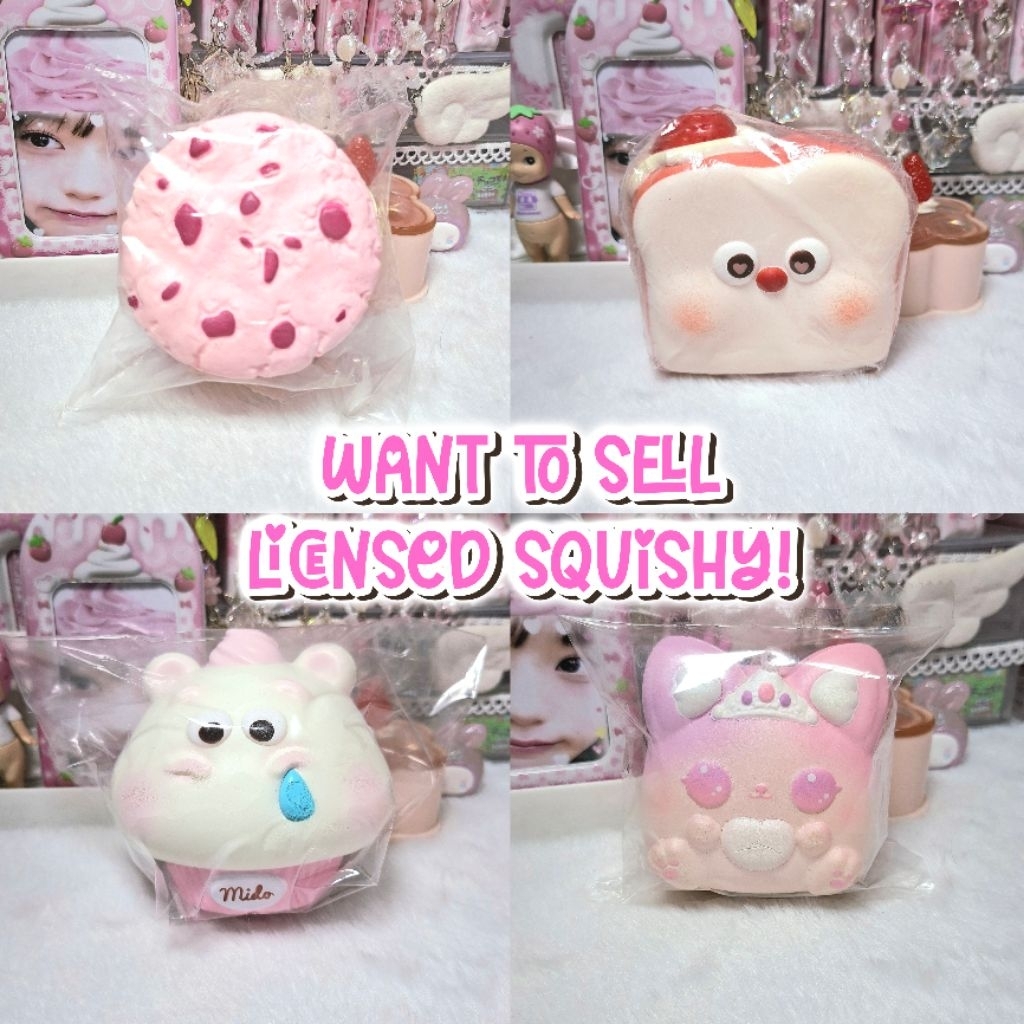 SQUISHY LICENSED IBLOOM CHIGIRI ANGEL CAT MISTY, MIDO TOAST RED STRAWBERRY, MIDO THICK COOKIE PINK, 