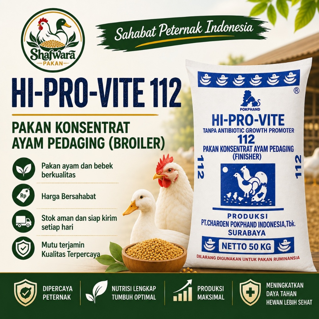 HI-PRO-VITE 112 - Pakan Konsentrat Ayam Pedaging (Broiler) | Kemasan Kiloan | shafwarapakan