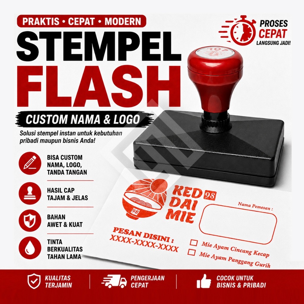 Stempel Flash Ukuran Besar Jumbo | Custom Nama, Logo, Alamat, Tanda Tangan | Hasil Tajam