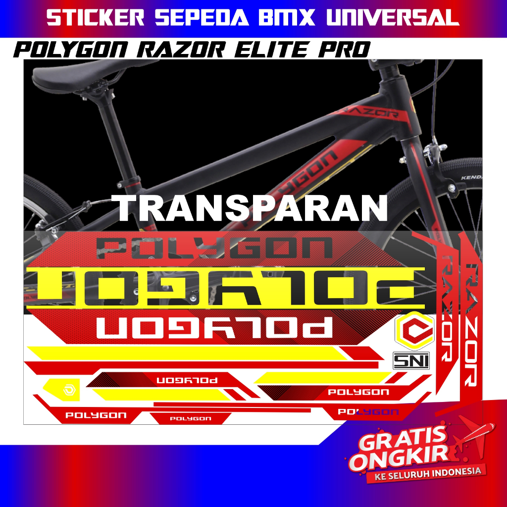 ( COD ) NEW Sticker Transparan Stiker Sepeda BMX Universal Polygon Razor Elite Pro Merah Hitam Kunin