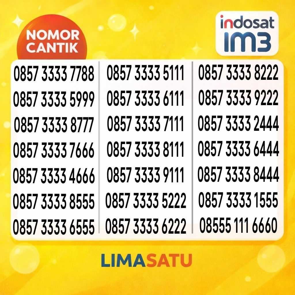 Kartu Perdana Nomor Cantik Indosat IM3 5G/4G Panca Kwartet Super 33333 999 777 888 000 111 666