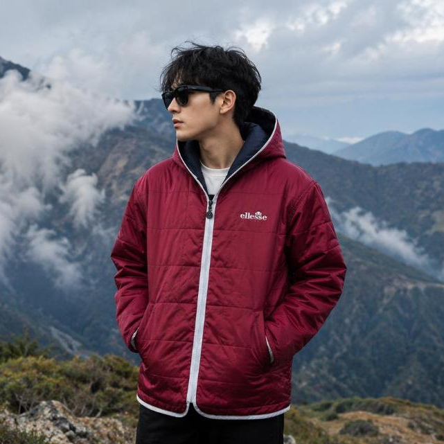 Jaket Ellesse Puffer Hoodie Merah Maroon Pria Wanita Winter Jacket Outdoor Casual