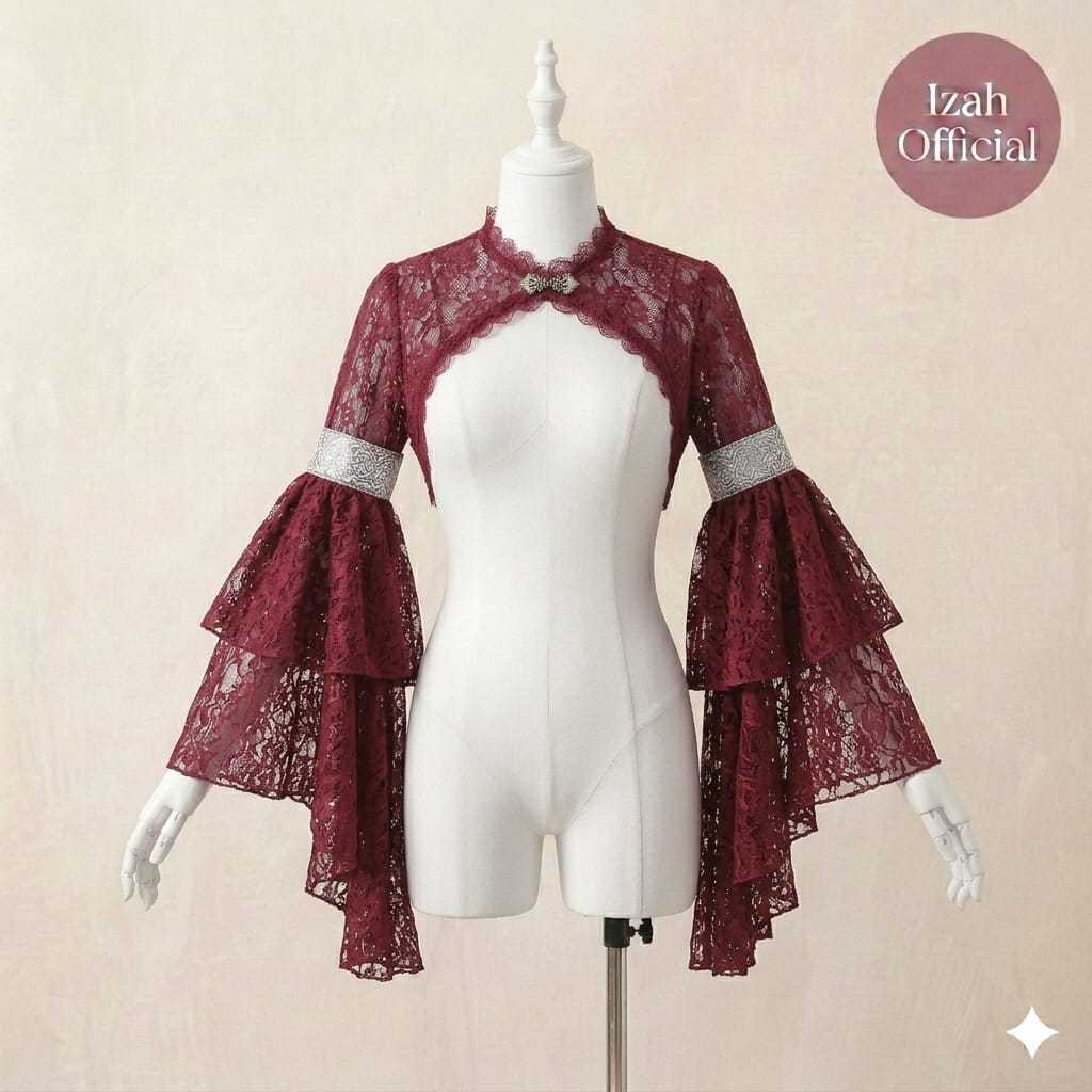 Izah cardigan wanita brukat lengan panjang 2 layer croptop lace gothic
