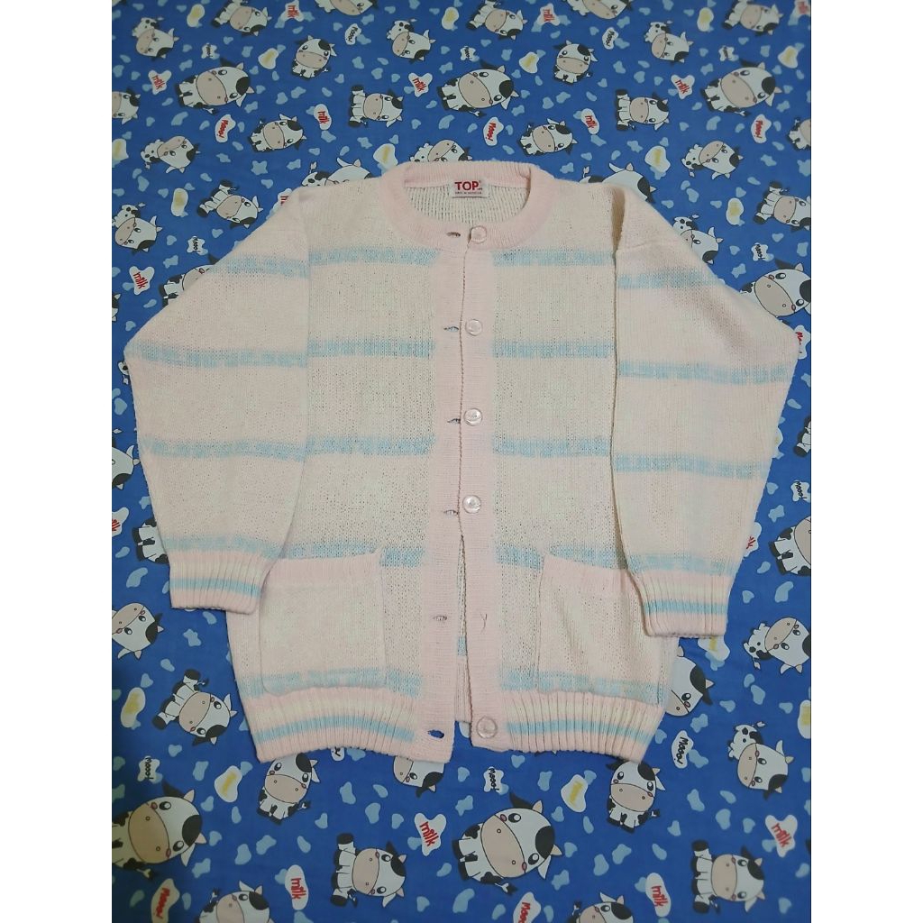 Cardigan Rajut Pastel Stripe Pink Blue Oversize Cute Preloved