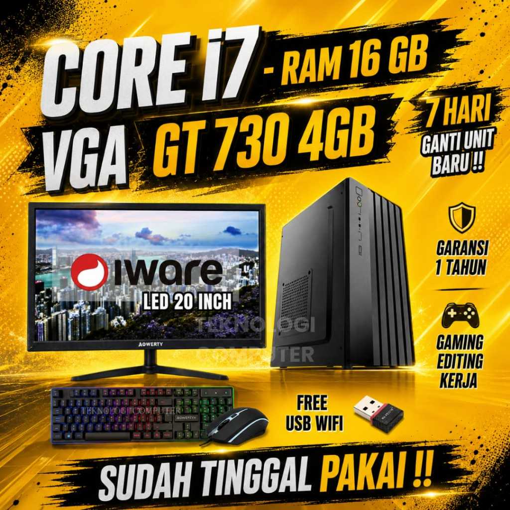 Core i7 | VGA Nvidia | Full Set 20" | PC Gaming Editing Rendering | CPU Komputer Rakitan