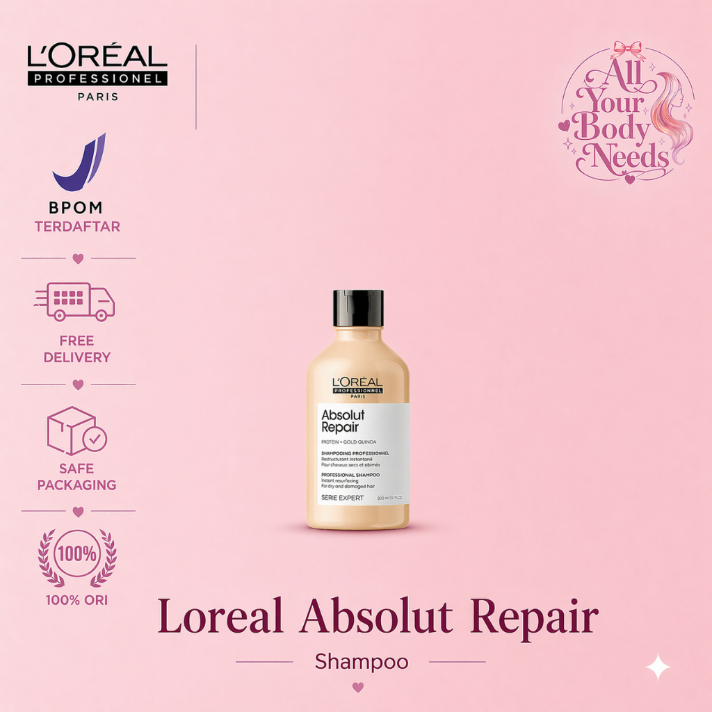 Loreal Professionnel Absolut Repair shampoo 300 ML conditioner 200 ML Mask 250 ML Oil 90 ML Shampoo Rambut Rusak Rambut Kering Menutrisi