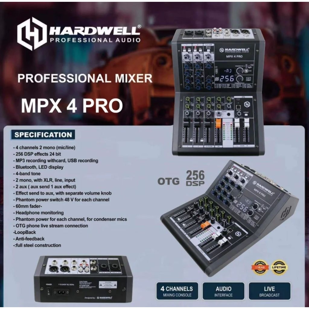 MINI MIXER AUDIO HARDWELL MPX 4 PRO ORIGINAL GARANSI RESMI