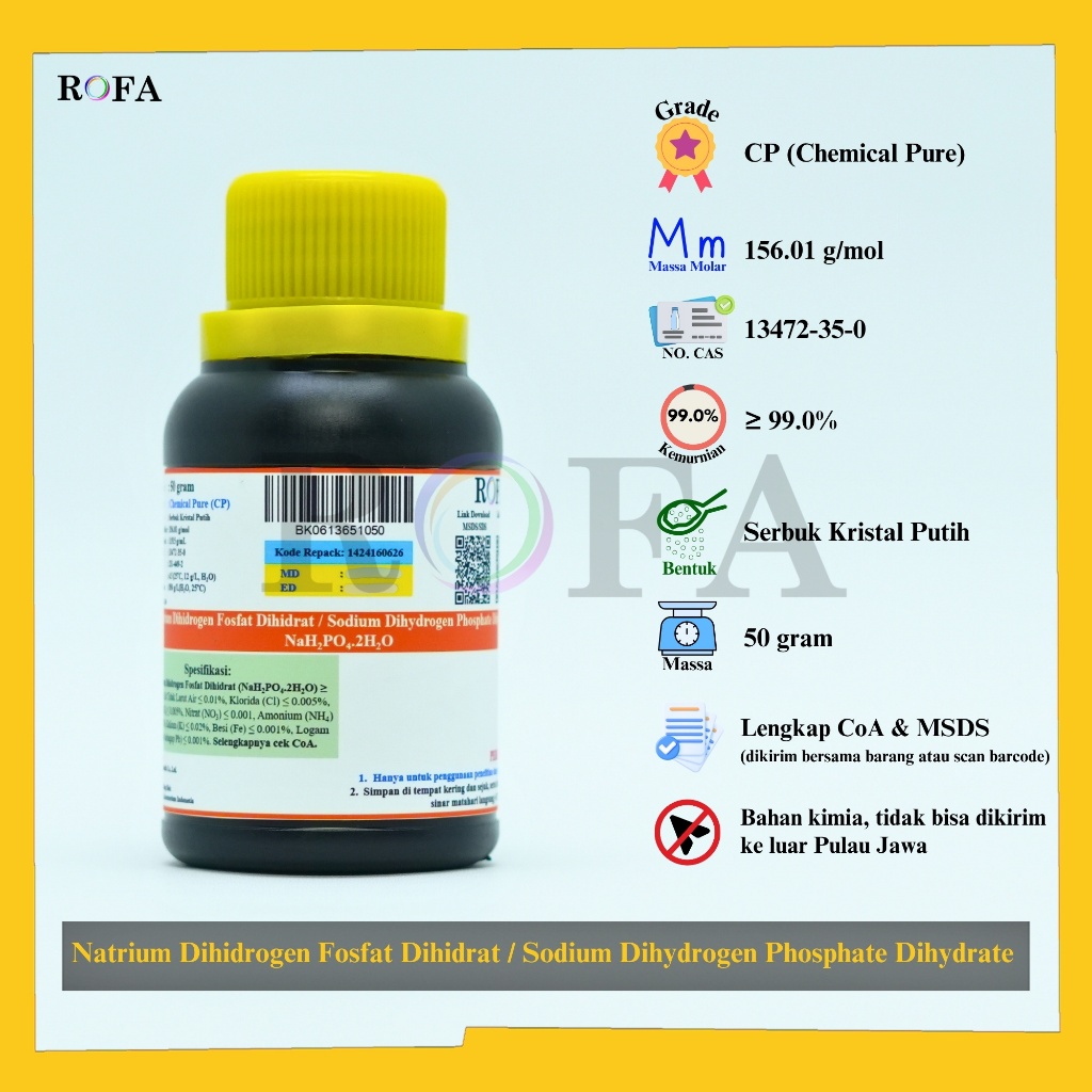 ROFA Natrium Dihidrogen Fosfat Dihidrat / Sodium Dihydrogen Phosphate Dihydrate / NaH2PO4.2H2O CP Ec