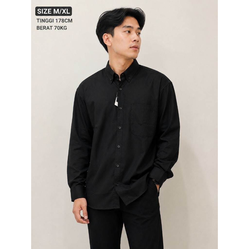 Geoland Kemeja Hitam Polos// Revo Fashion