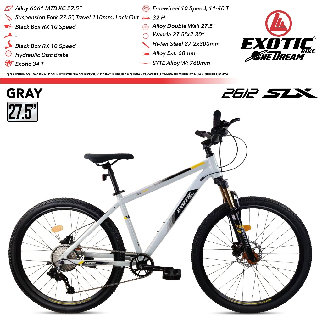 Sepeda Gunung Exotic ET2612 SLX MTB Frame Alloy 27.5x2.30 Inch 10 Speed