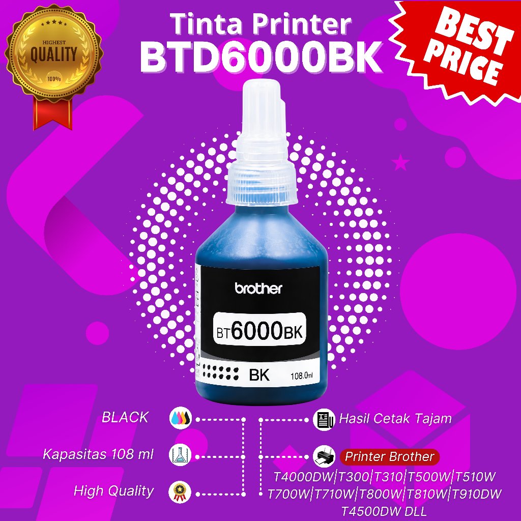 TINTA BROTHER BT6000 & BT5000 PREMIUM DCP-T300, DCP-T500W, DCP-T700W, MFC-T800W, DCP-T310, DCP-T510W