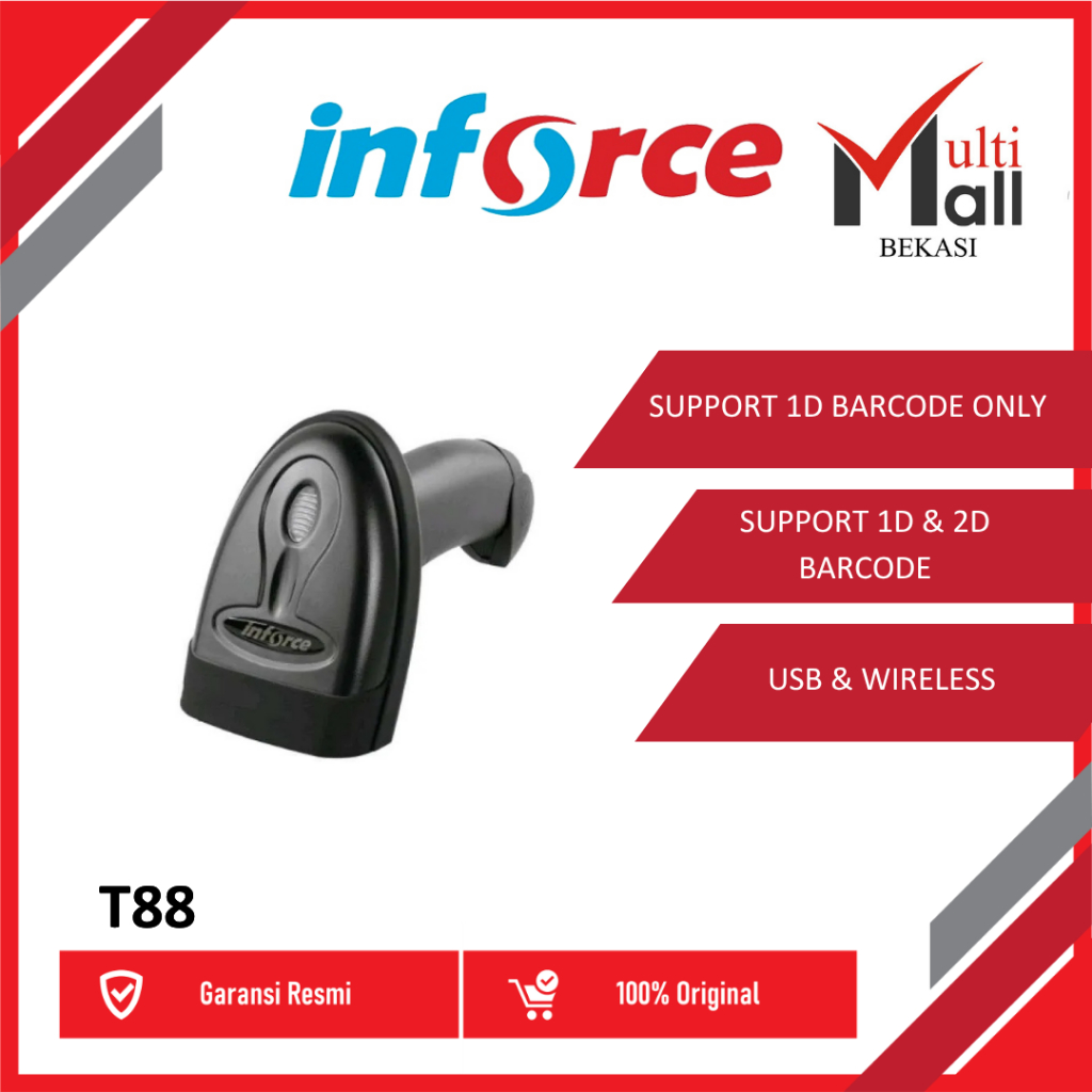 Inforce Wireless Barcode Scanner Bluetooth USB T88 E-Faktur 1D/2D