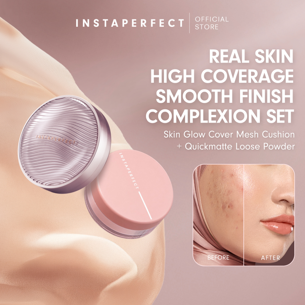 Instaperfect Real Skin High Coverage Smooth Finish Complexion Set- Skin Glow Mesh Cushion + Quickmat