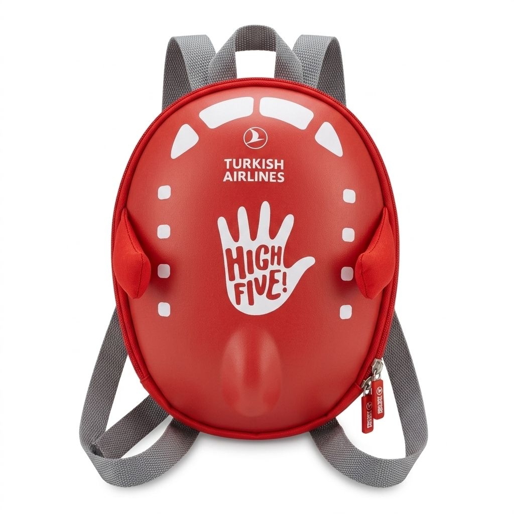 Tas Ransel Anak Unik Karakter Turkish Airlines High Five Hard Shell Merah Lucu Original