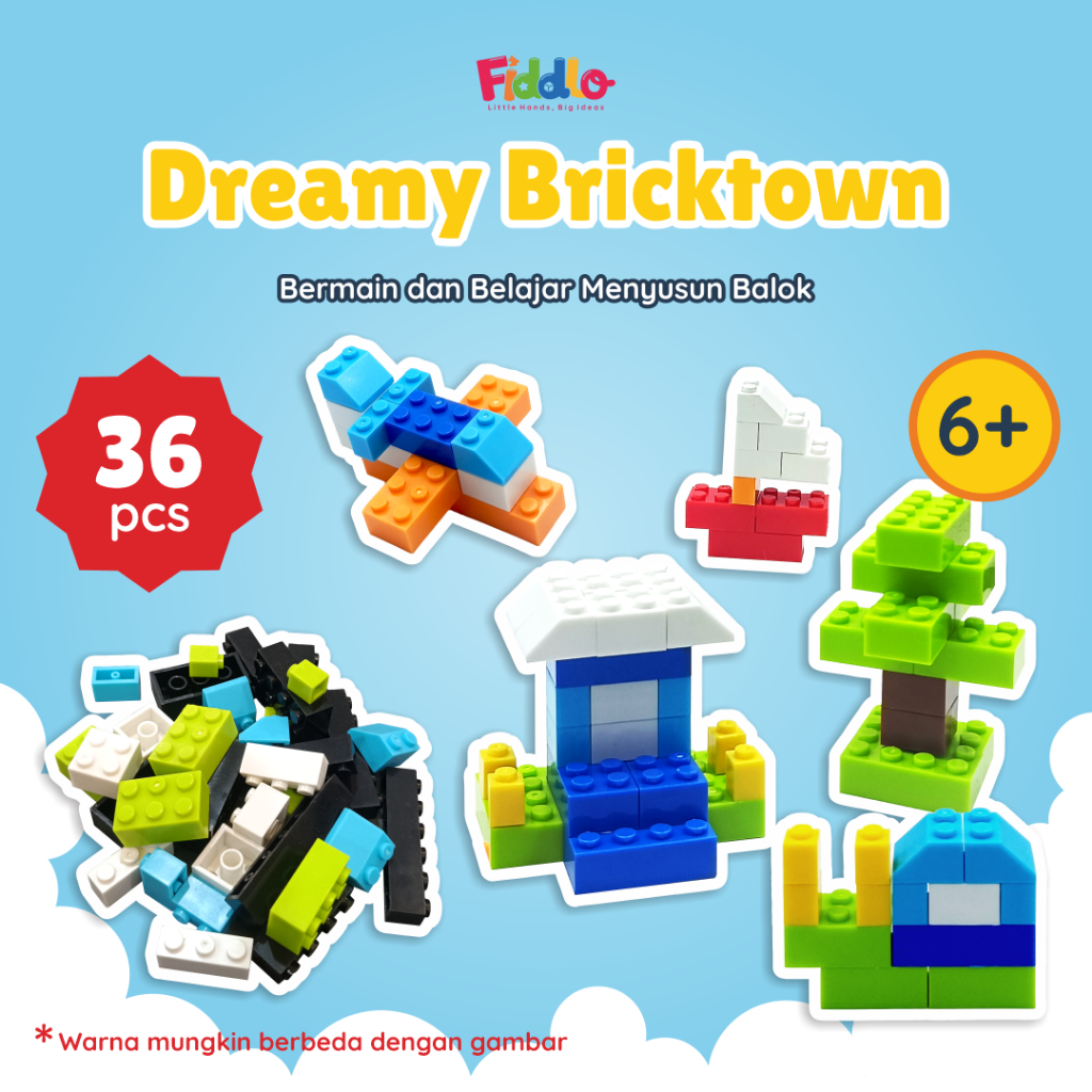 Mainan Balok Susun 36 Pcs Puzzle Mini Building Block DIY Bricks | FIDDLO Dreamy Bricktown