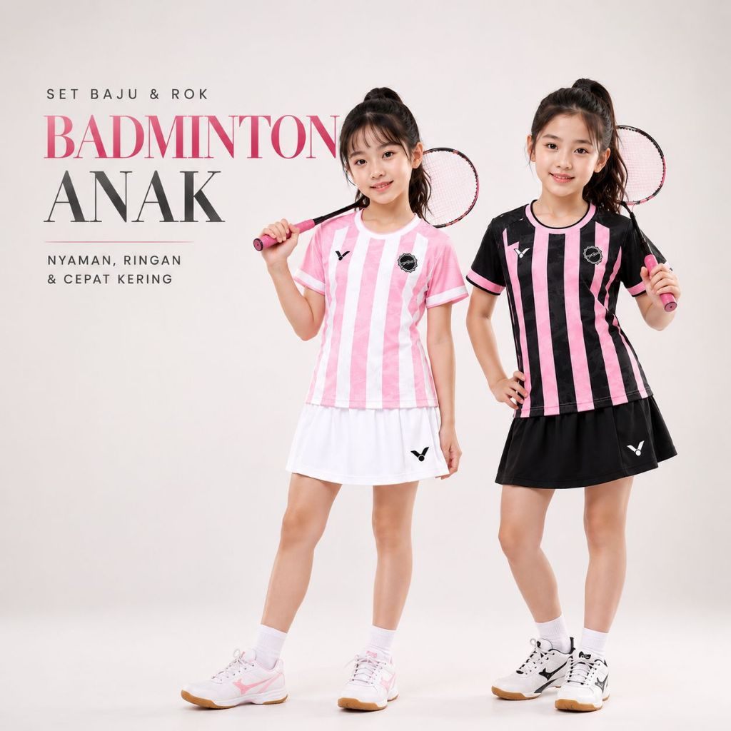 Jersey Badminton Anak Perempuan Yonex Set Baju Rok Anak Cewek Latihan Turnamen