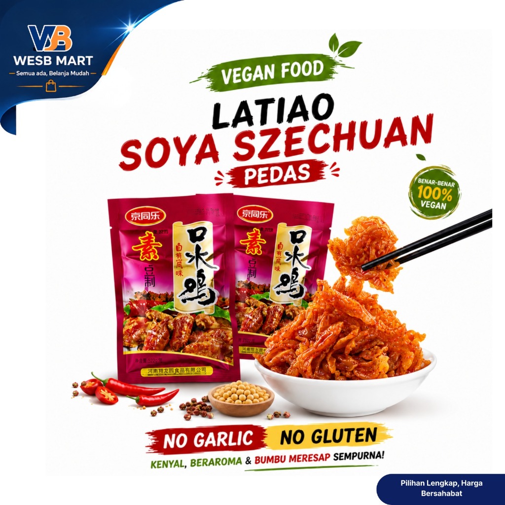 Latiao Soya Szechuan Pedas Vegan 100% | Snack Pedas Protein Kedelai | No Garlic No Gluten