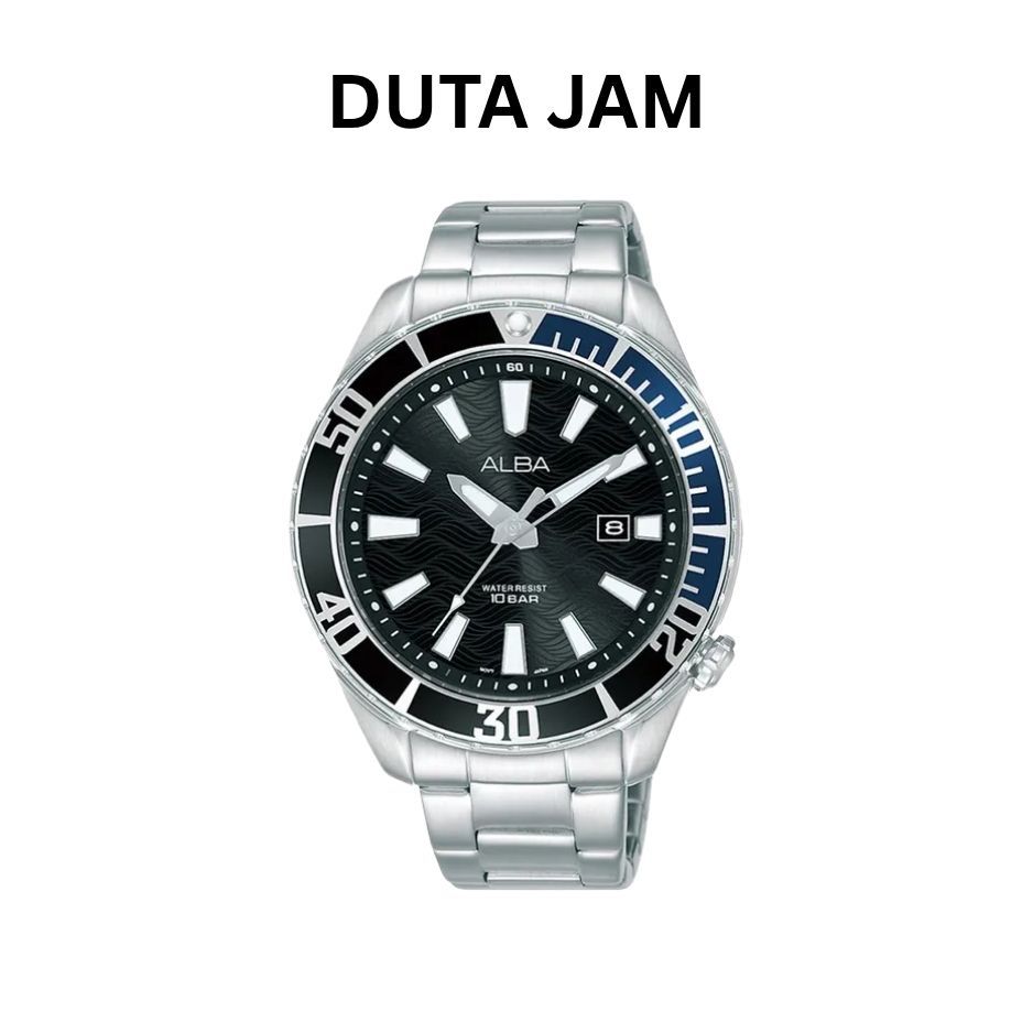 JAM TANGAN PRIA ALBA SAMURAI AG8K33X AG8K33 ANALOG SILVER BLACK BLUE STAINLESS STRAP