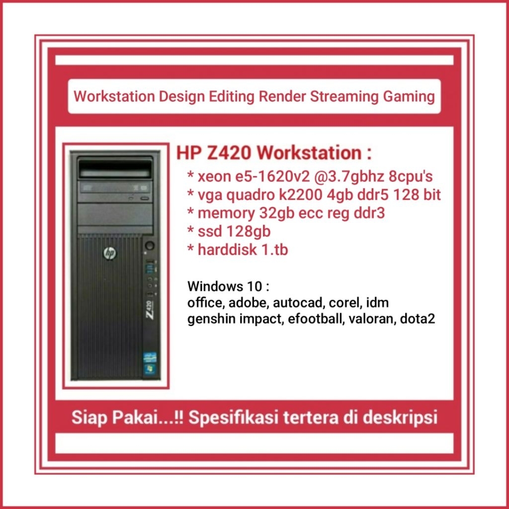 HP Z420 WORKSTATION : PC Design Editing Render Streaming Gaming