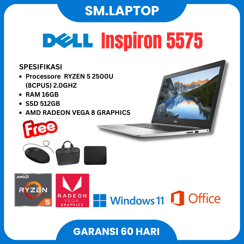 DELL INSPIRON 5575 RYZEN 5 2500U RAM 16GB SSD 512GB SILVER