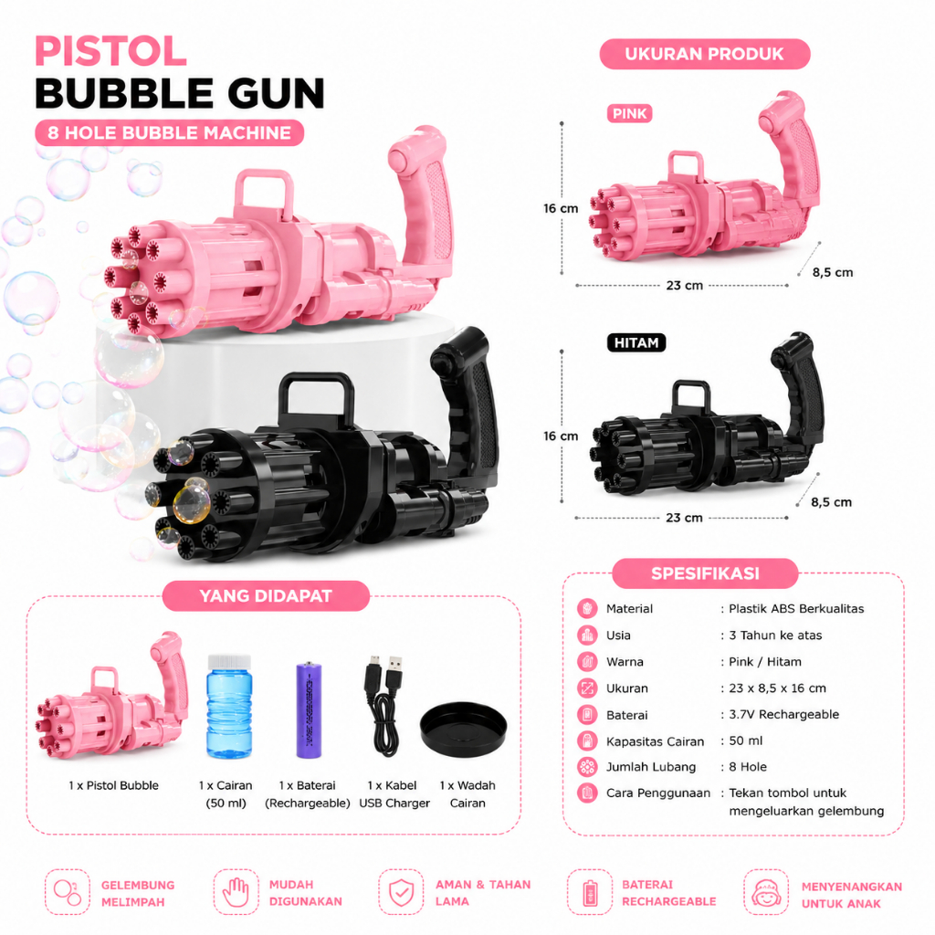 MAINAN ANAK BUBBLE GUN PISTOL GELEMBUNG SABUN ANAK BUBBLE GUN