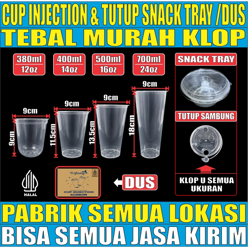 Trifinity Cup Injection Snack Tray HALAL Tebal 12oz 380ml 14oz 400ml 16oz 500ml 24oz 700ml Dus JSK