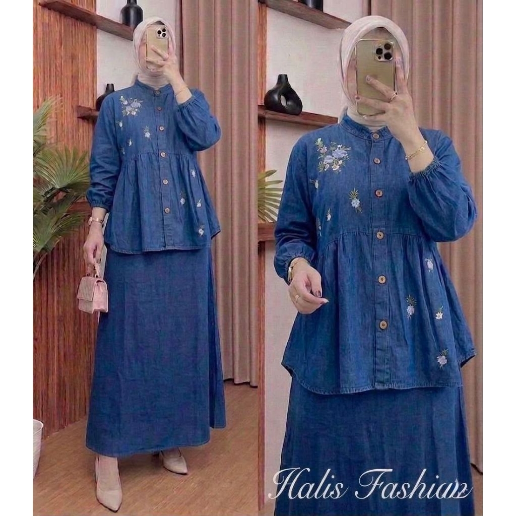 Setelan Rok jeans batik brand hatice