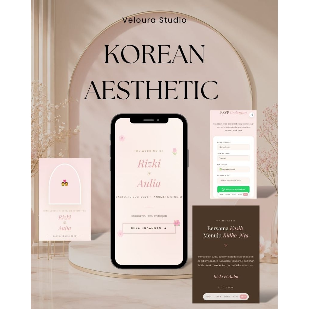 Undangan Pernikahan Digital, Undangan Online, Wedding Invitation, Korean Aesthetic, Undangan WhatsAp