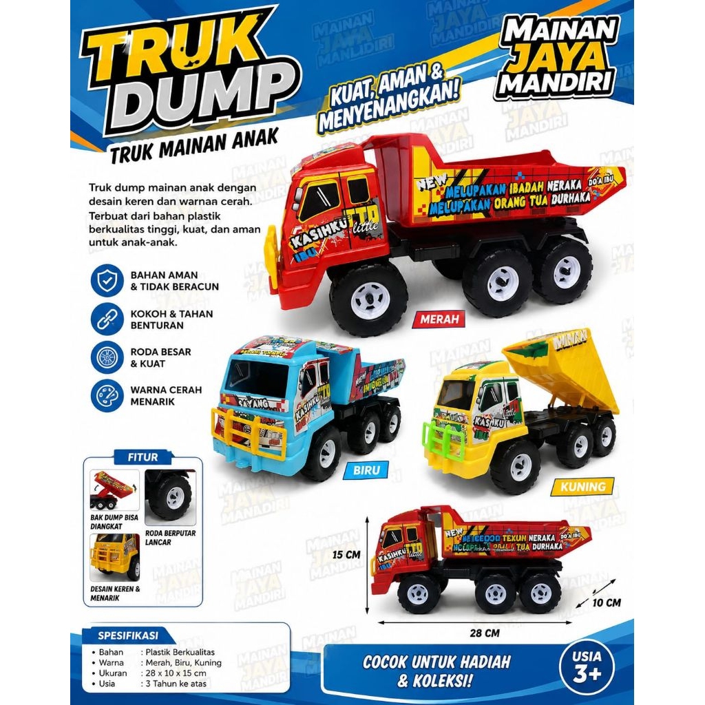 Mainan anak truk oleng pasir TTD plastik warna cerah merona