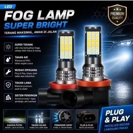 Foglamp LED mobil H11 lampu LED SE 3 warna superbright