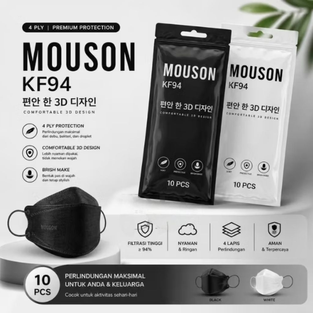 Masker KF94 MOUSON Dewasa Isi 10 Pcs | 4 Ply 3D Design Nyaman | Masker Mouson Termurah
