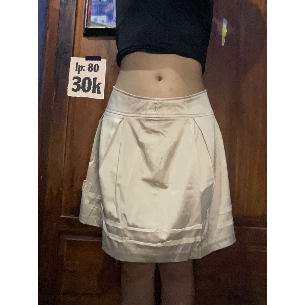 Ivory Satin Pleated Skirt