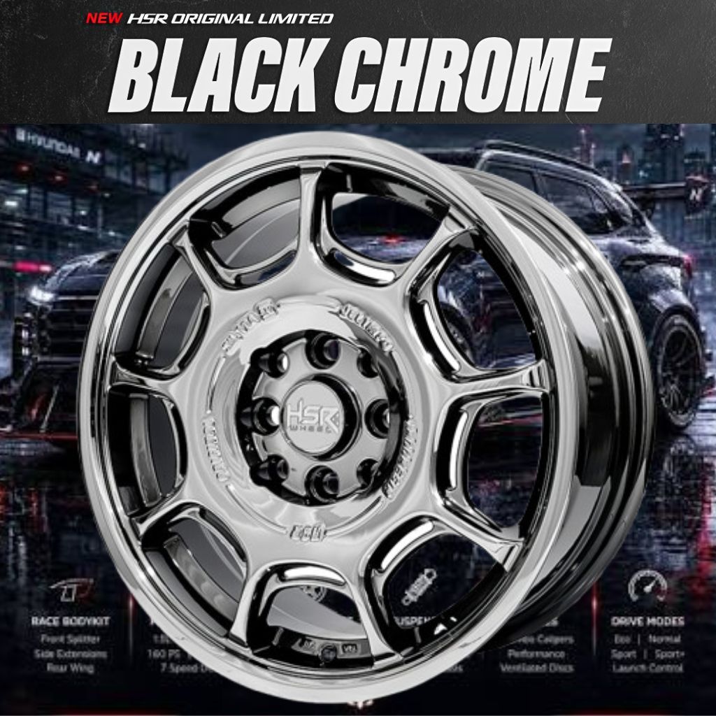 Velg Hsr Jelimpo Ring 15 Black Chrome Pcd 4X100/114.3
