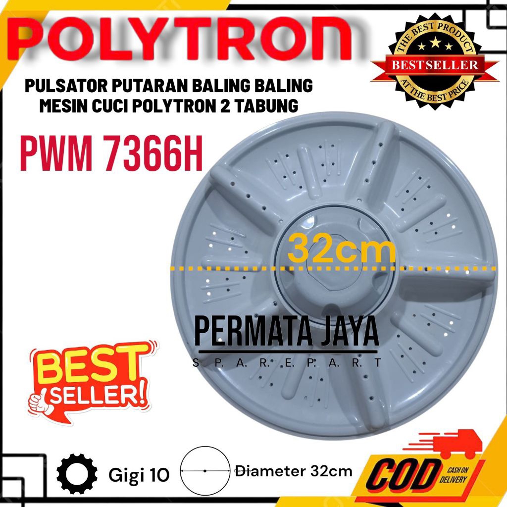 PWM7366H PULSATOR MESIN CUCI POLYTRON 2 TABUNG DIAMETER 32CM GIGI 10