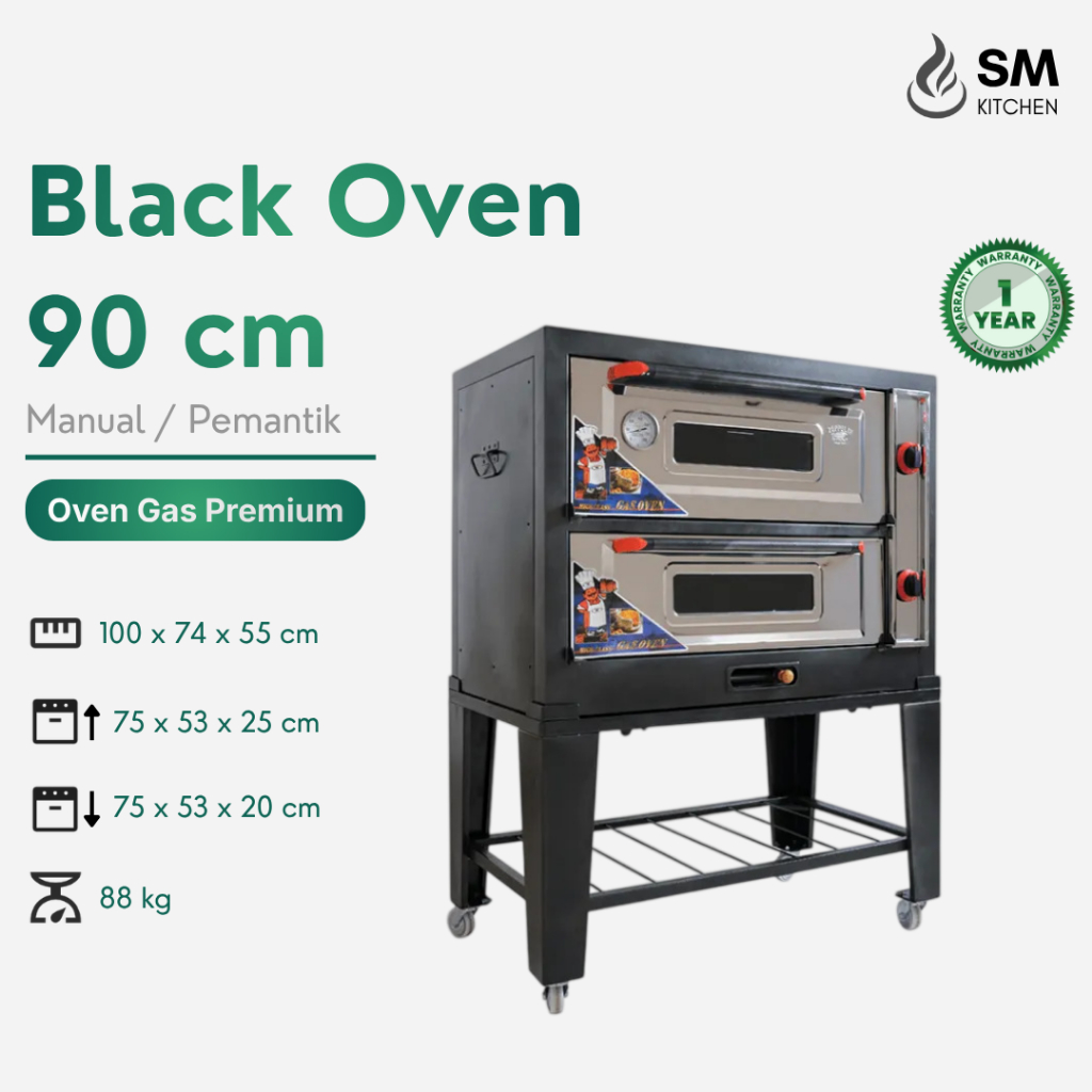Black Oven 90 cm – Oven Gas Premium (Manual/Pemantik)