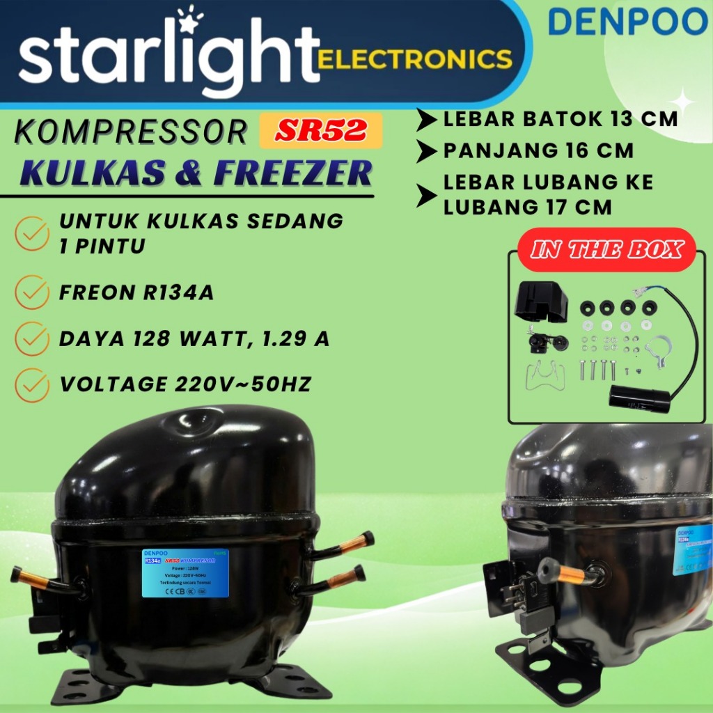 Kompresor Kulkas, Freezer & Showcase | Kompresor Denpoo Seri SR R134a 1/6 PK – 1/3 PK