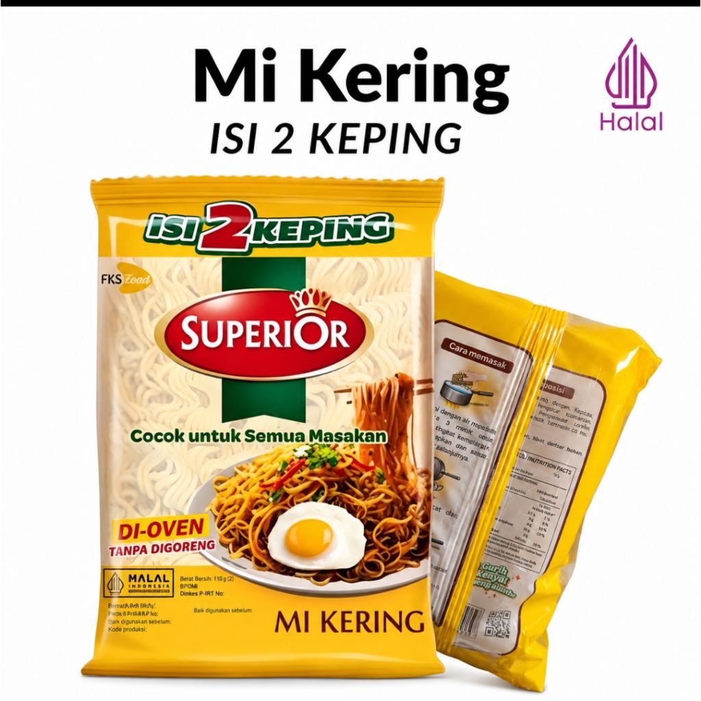 Mie kering superior 110 gr isi 2 keping - mie bakso - mie seblak