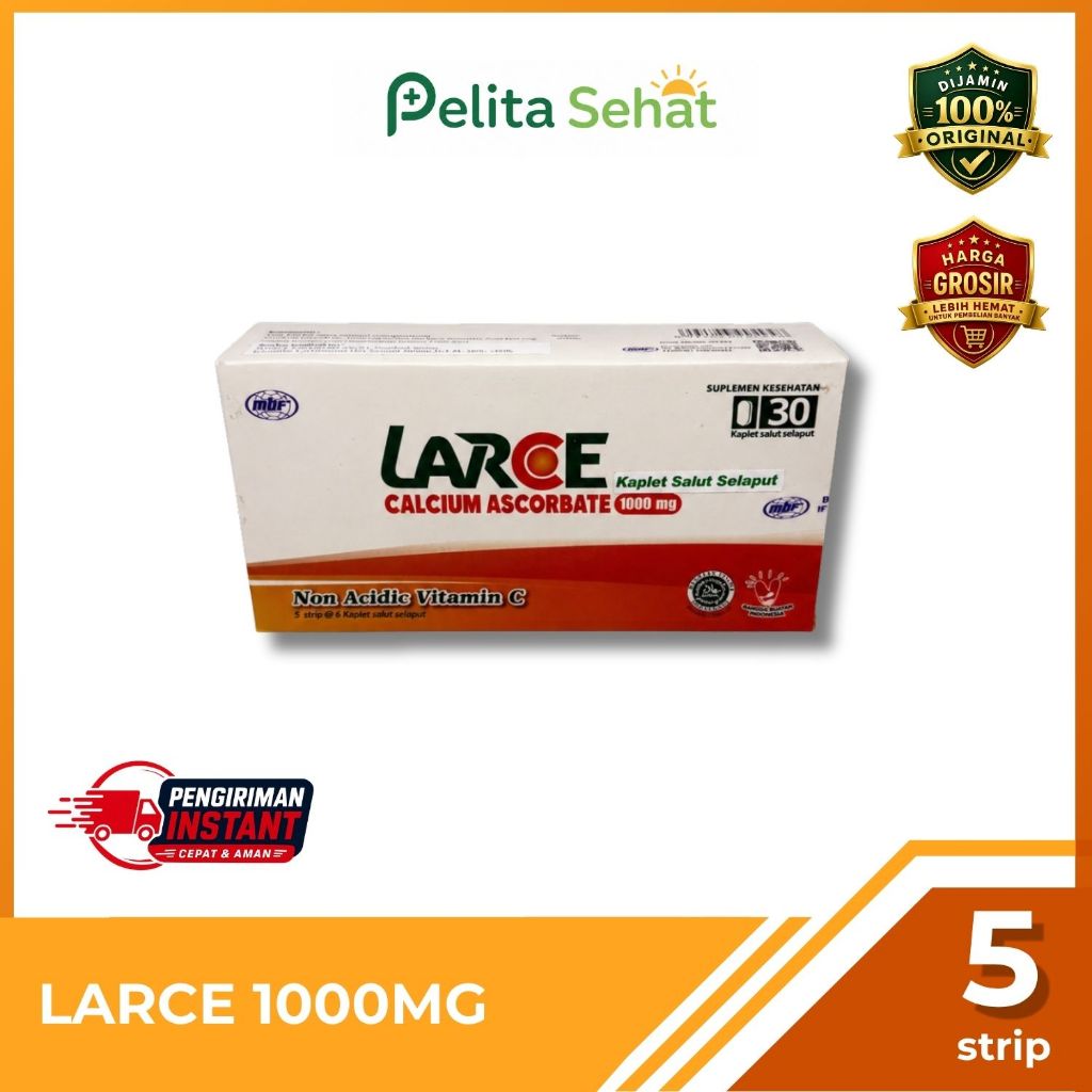 Larce Calcium Ascorbate 1000 mg 1 Box Isi 30 Kaplet Salut Selaput | Non Acidic Vitamin C | Suplemen 