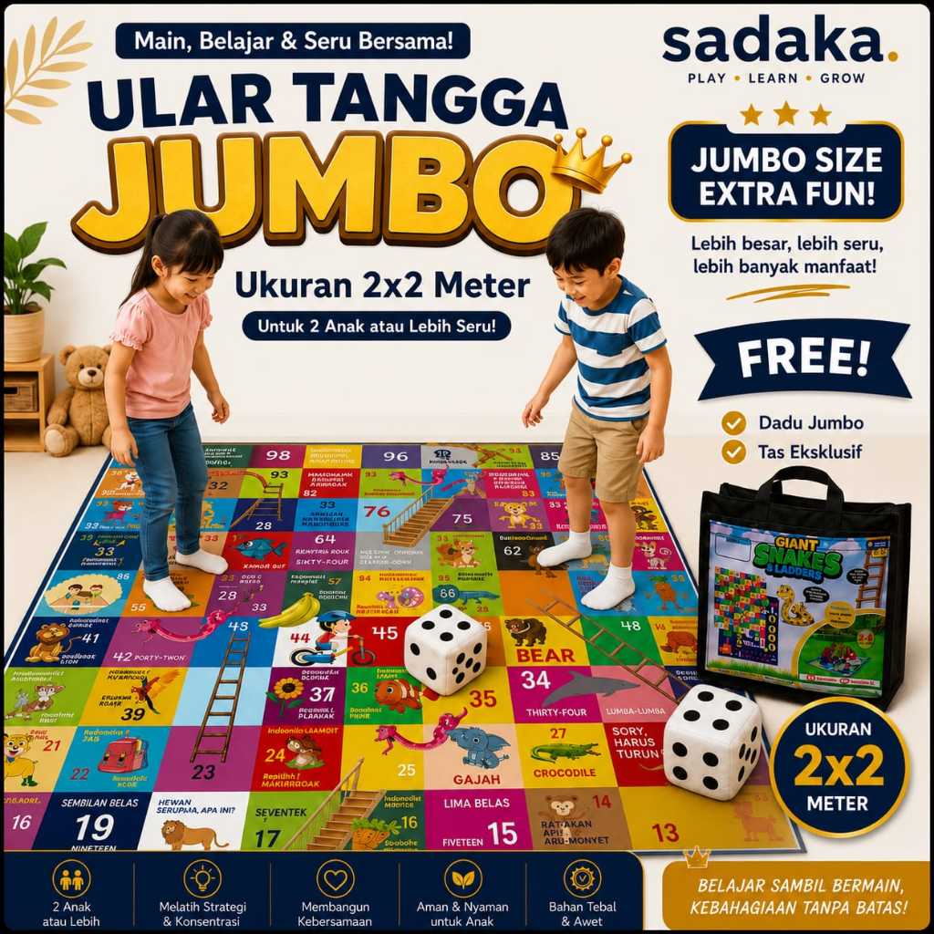 Sadaka Mainan Ular Tangga Mainan Board Game Ular Tangga 5 in 1 Catur Ludo Halma Catur