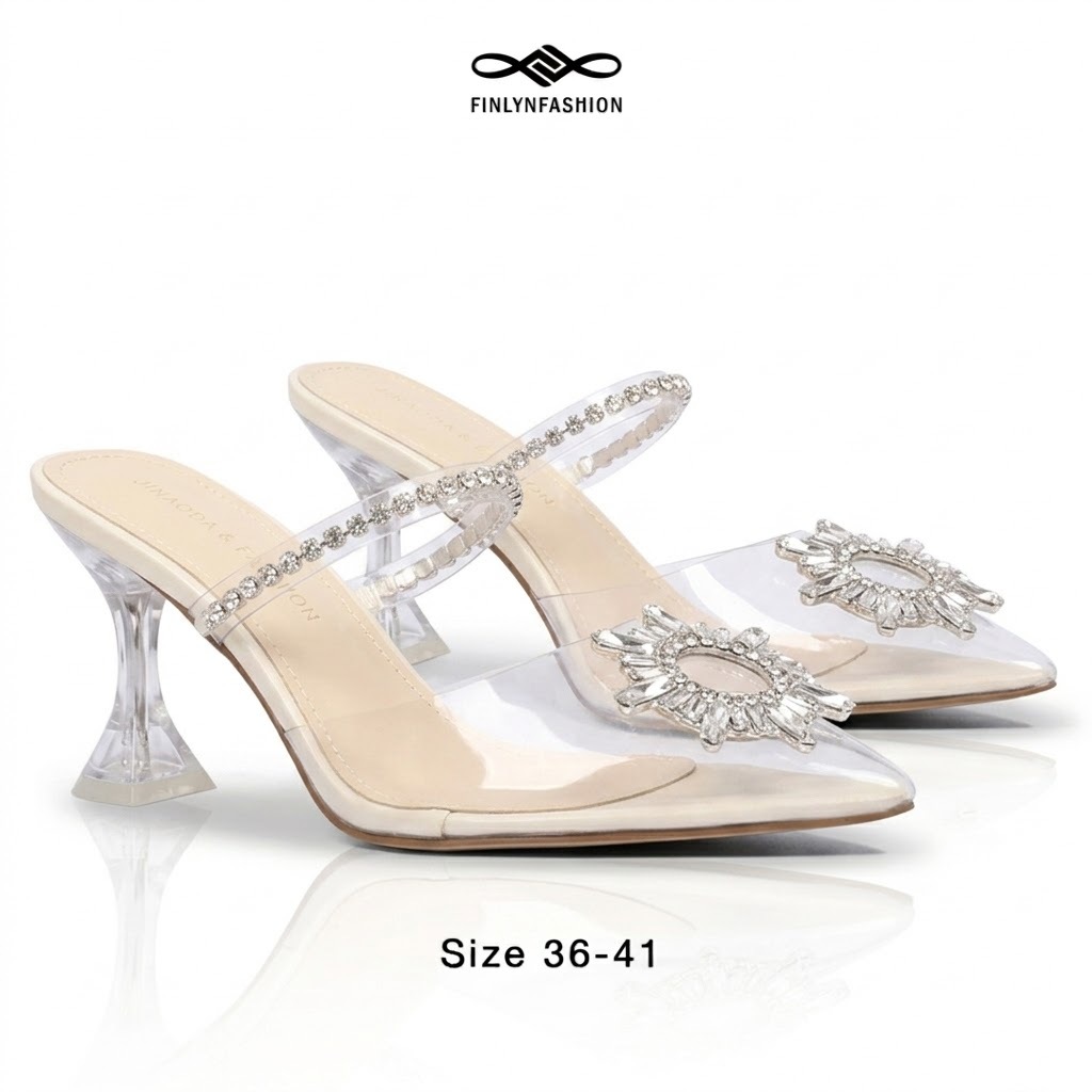 Sandal Hak Cewek Pesta 7cm Terbaru Sendal Hak Tinggi Kaca Wanita High Heels Perempuan Kasual SH-079